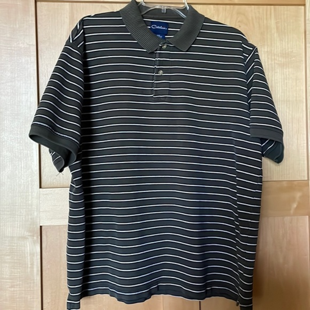 Catalina Men’s Striped Polo Shirt Men’s XL Heavyweight Cotton Olive Navy‎ White